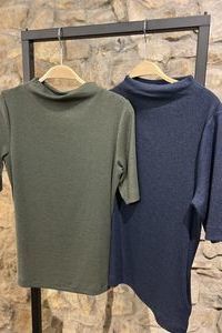 ZAIDA Stehbund -Shirt in feiner Rippe melange