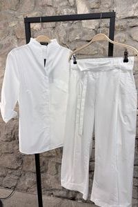 ZEITLOS Bluse & Hose 7&sol;8 mit sch&ouml;nen Details BW white