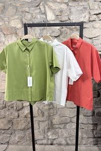 THE WHITE SHIRT Bluse kurz &comma; kantig BW&sol;PA&sol; EA weiss&comma; koralle&comma; avocado